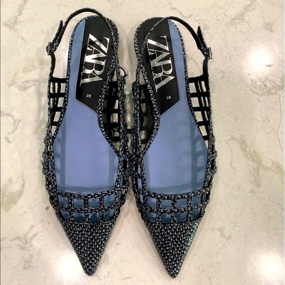 Zara animal print back sling flats, sz 7.5, new